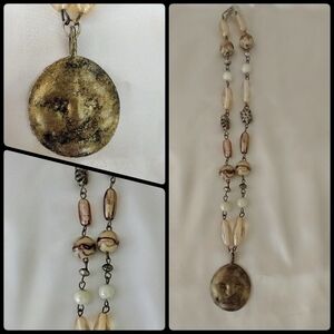 Cream and Brown Victorian-Inspired Necklace with Pearl Beads
